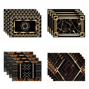 Geometric Black Gold Printed Placemats Vintage Bohemian Dining Table Heat Resistant Washable Linen Table Mats For Restaurant