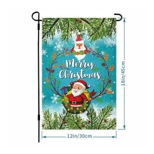 Detail of 12x18 inch burlap Christmas garden flag with Santa and metal stake