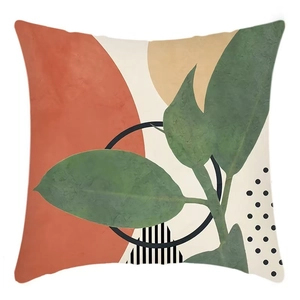 Modern Nordic pillow cover with abstract geometric leaves and bohemian patterns on white