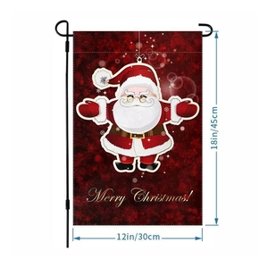 Vertical garden flag with Santa Claus design and black metal stand for Christmas decor