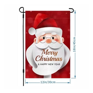 Detail of 12x18 inch burlap Christmas garden flag with Santa and size measurements
