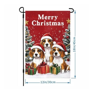 Detail of 12x18 inch Christmas garden flag with beagle dogs and Merry Christmas text