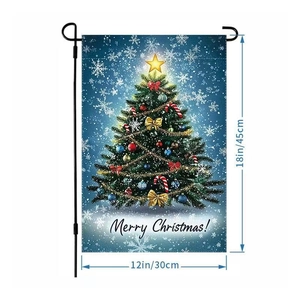 Detailed view of Merry Christmas garden flag showing 12x18 inch size and fabric texture