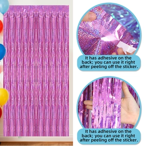 Pink laser foil fringe curtain for party decoration with adhesive tape backing