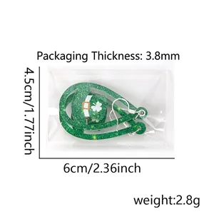 Grüne Kleeblatt-Ohrringe aus Acryl für St. Patrick's Day mit Glitzer und Maßen