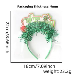 Dettaglio della fascia di Natale The Grinch in confezione di plastica con glitter
