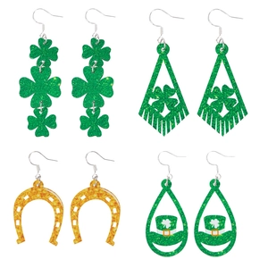 4-teiliges St. Patrick's Day Ohrring-Set mit Kleeblatt- und Goldglitzer-Designs