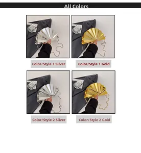 Detailansicht der gefalteten Fächertaschen in Gold und Silber mit Perlen-Tragegriff