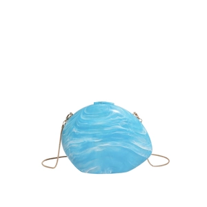 Blue marble texture shell-shaped evening bag with gold chain strap for women