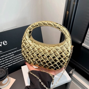 Sac à Main Tissé en Acrylique Métallique pour Femme Avec Bandoulière en Chaîne Métallique Sac Bandoulière de Luxe Demi Lune pour Fête Soirée Banquet