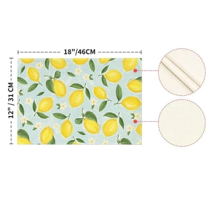 Seasonal lemon print placemats for dining table, featuring fresh fruit pattern and texture