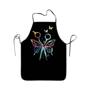 Waterproof kitchen apron with colorful watercolor butterfly and hair scissors print