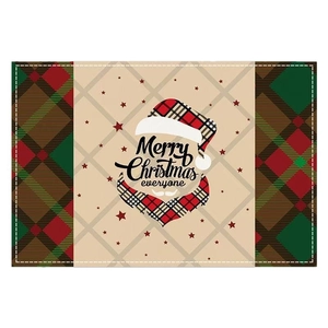 Christmas place mat with red plaid pattern and Merry Christmas hat design for dining tables