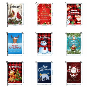 Christmas Garden Flag Linen Welcome Outdoor Yard Sign Santa Snowman Reindeer Winter Holiday Decor