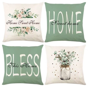 Moderne Vert Sauge Floral Lin Polyester Taie d'Oreiller Décorative Maison Salon Housse de Coussin Carrée Pour Noël