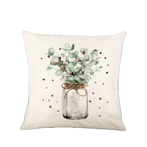 Housse de coussin d'été avec motif aquarelle d'eucalyptus et branches de coton