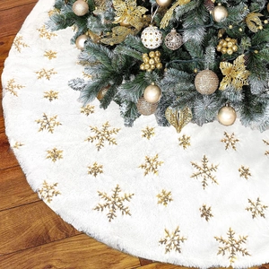 Gonna Per Albero Di Natale Pelliccia Sintetica Peluche Bianco Paillettes Oro Argento Fiocco Di Neve Decorazione Festa