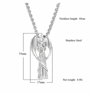 Detailed size specifications for a high polished angel wing urn necklace pendant