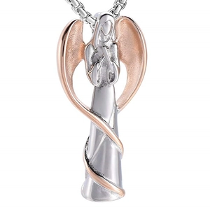 Collier avec pendentif ange amovible en acier inoxydable bicolore argent et rose