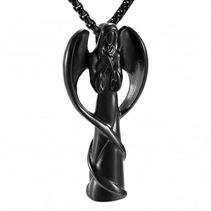 Collier urne commémorative ange noir en acier inoxydable avec pendentif et chaîne