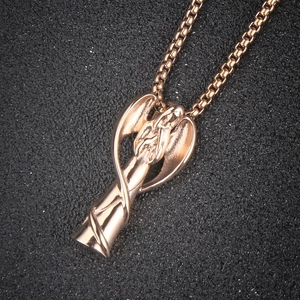 Rose gold angel wings pendant necklace with box chain for men and women in vintage style