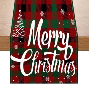 Red and black buffalo plaid Christmas table runner with Merry Christmas lettering