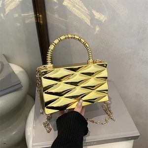 Bolso Caja de Acrílico de Moda Patrón Geométrico Ondulado Bolso de Noche Con Cadena de Metal Oro Plata Transparente