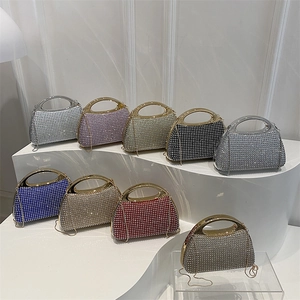 Luxury Rhinestone Evening Bag For Women Shiny Crystal Clutch With Circular Metal Handle And Chain Strap For Wedding Party