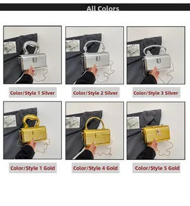 Detailed comparison of gold and silver acrylic box bags with five different handle designs