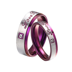 Edelstahl Zirkonia Paar Ringe Love You Buchstaben Graviert Gebürstetes Finish Zweifarbiger Fingerschmuck Hochzeitsringe