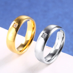 Bagues de couple en or et argent poli avec sertissage diamant minimaliste