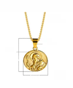 Detailed size view of a polished gold hip hop religious coin pendant with 60cm chain