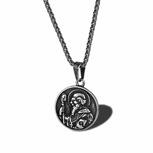 Stainless Steel Religious Medal Pendant Necklace For Men Vintage Coin Saint Nicholas Relief Gold Silver Jewelry