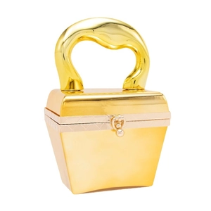 Goldene Acryl Abendtasche mit einzigartigem Griff und Gittermuster für festliche Anlässe