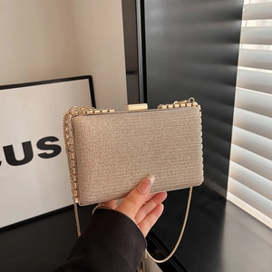 Women Glitter Evening Clutch Bag Rhinestone Metal Frame Hard Shell Purse Detachable Chain Crossbody Bag For Wedding Party