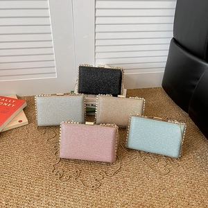 Sparkly glitter mini square handbags in five colors with metallic chains for women