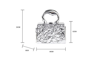 Dettaglio della borsa da sera in acrilico argento con texture effetto ghiaccio