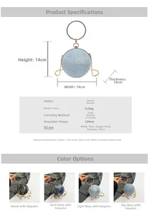 Detailed size specifications for spherical evening clutch bag with chain strap