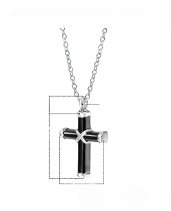 Detailed specs of two-tone stainless steel cross pendant with 50cm chain and sizing info
