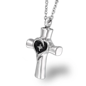 Collana per Urna a Croce e Cuore in Acciaio Inossidabile per Ceneri Gioielli Commemorativi per Uomo Donna Collana con Ciondolo Regalo