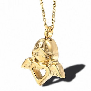 Stainless Steel Angel Holding Heart Cremation Jewelry Pendant Necklace Memorial Ash Urn Keepsake For Men Women Jewelry