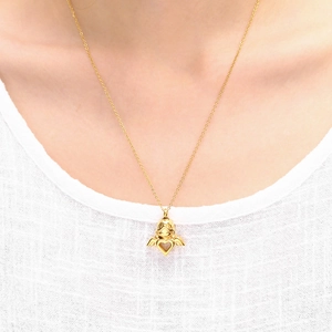 Golden angel and heart cremation urn pendant necklace on a delicate link chain