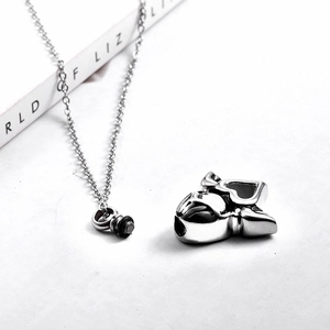 Polished stainless steel angel heart memorial urn necklace with waterproof screw seal