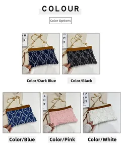 Quilted denim envelope bags in five colors with frayed edges and gold chain strap