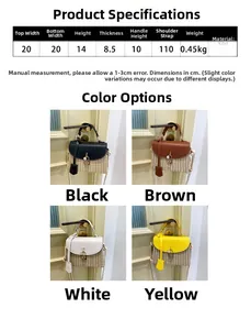 Tabella taglie e varianti colore per borsa in maglia intrecciata con dimensioni
