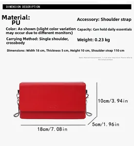 Detailed specifications of the red PU leather crossbody bag with chain strap dimensions