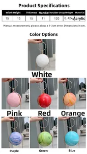 Detailed size chart and multi-color acrylic spherical evening bag with metal handle