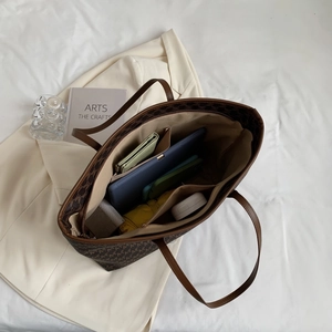 Damen große Kapazität Shopper Tasche braun klassisches Muster Freizeit Handtasche