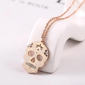 Collana teschio messicano placcata oro 18K in metallo bicolore e acciaio inox