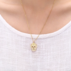 Collana con ciondolo teschio messicano dorato con intagli traforati per uomo e donna